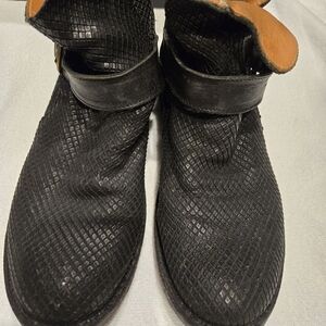 Italian Black Textured Leather Ankle Boots